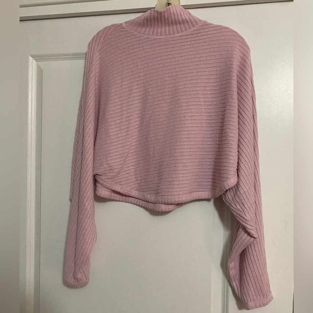 Pilcro Pink Cropped Ribbed Knit Sweater
